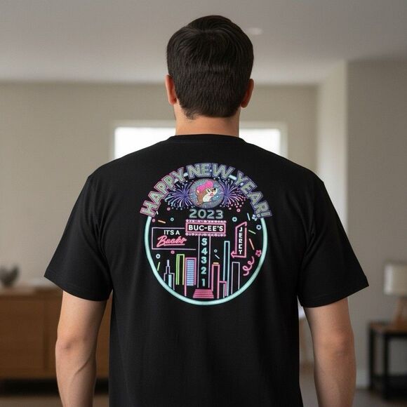Buc-ees Happy New Year Beaver 2023 Glow in Dark Graphic T-shirt Unisex Size 3XL - Picture 8 of 12